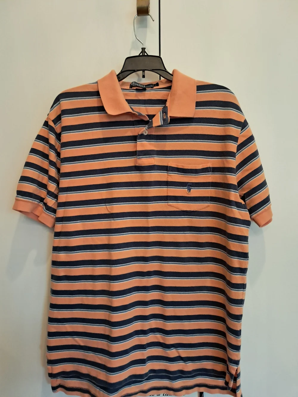 Polo By Ralph Lauren Peach and Navy Horizontal Stripe Polo